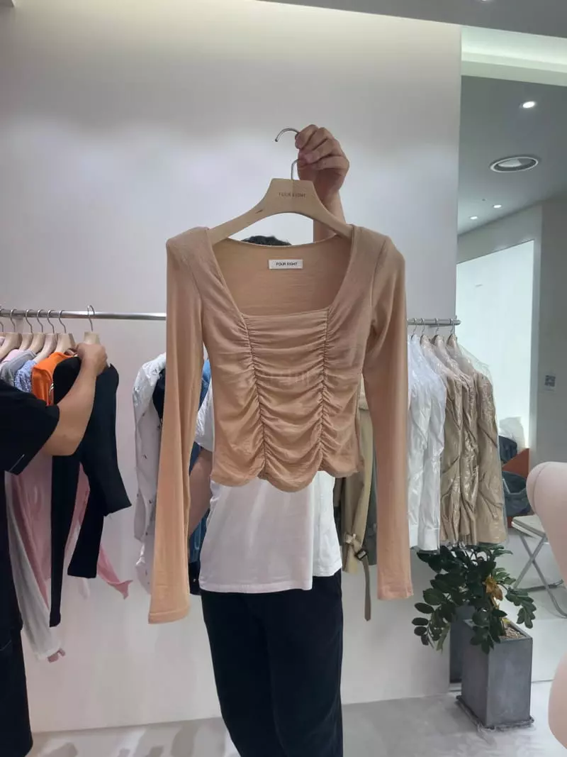 Four Eight - Korean Women Fashion - #romanticstyle - Square Shirring Tee - 7
