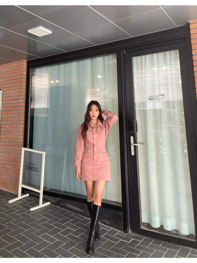 Four Eight - Korean Women Fashion - #romanticstyle - Surfing Denim One-piece - 6