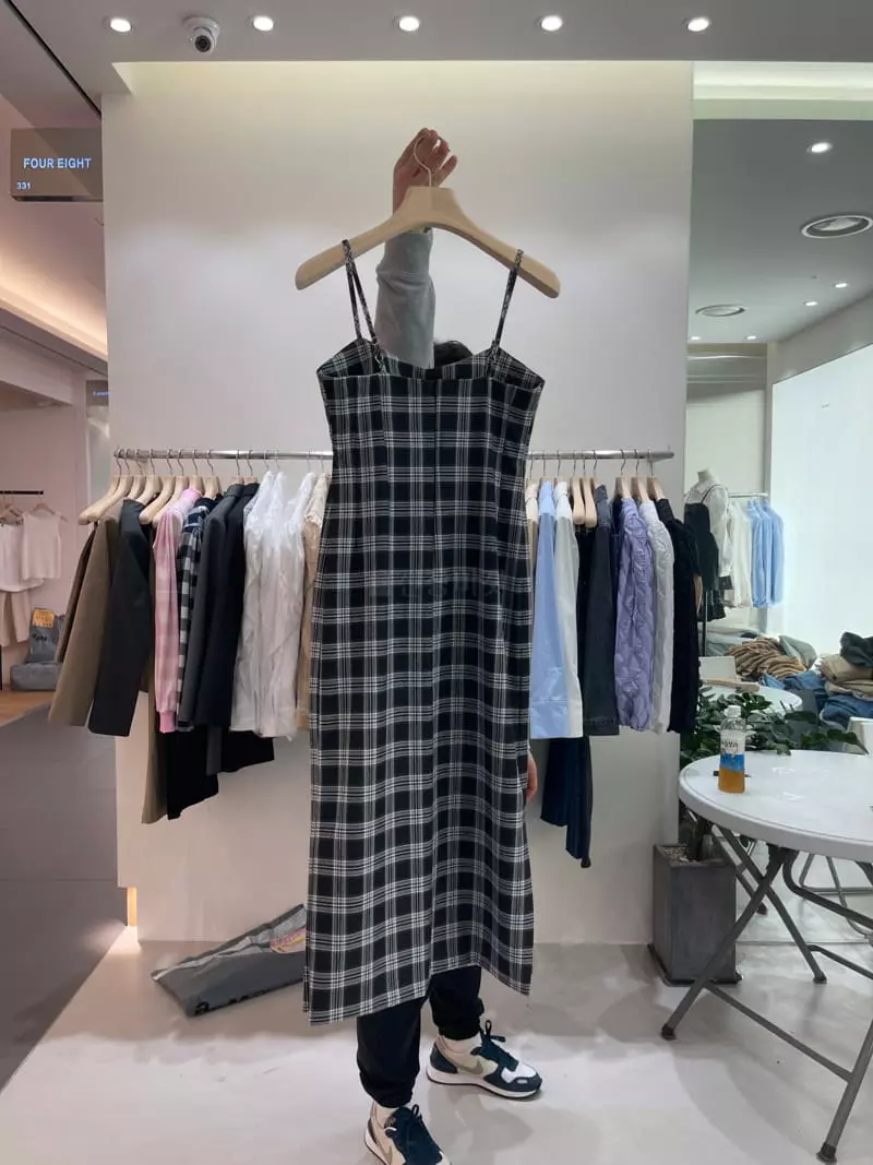 Four Eight - Korean Women Fashion - #vintageinspired - Check Long One-piece - 10