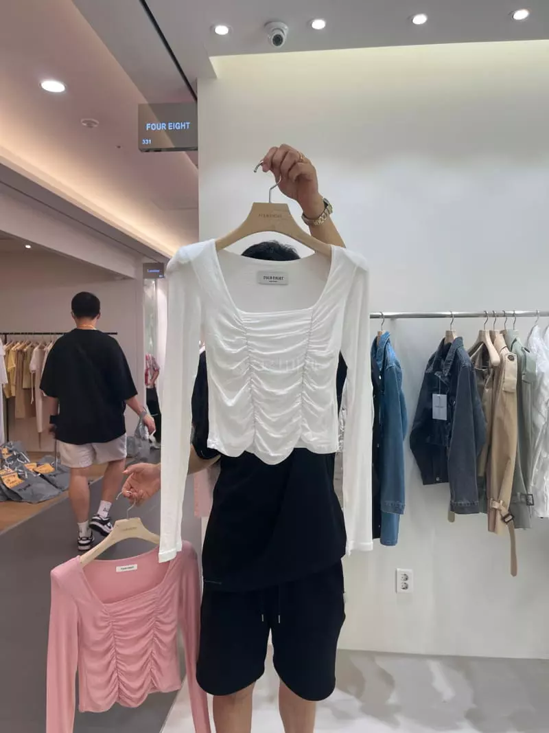 Four Eight - Korean Women Fashion - #vintageinspired - Square Shirring Tee - 4