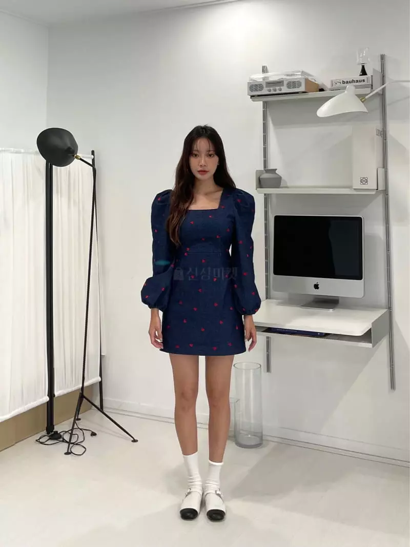 Four Eight - Korean Women Fashion - #womensfashion - Heart Embrodiery One-piece - 5