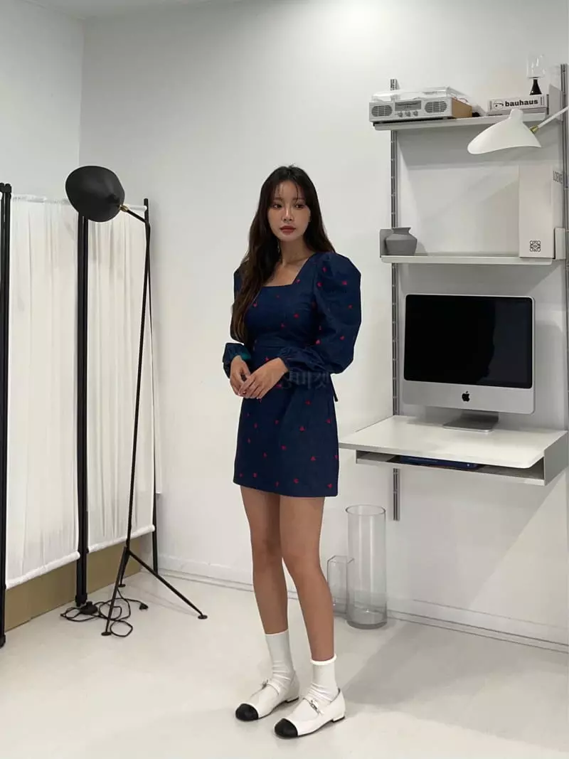 Four Eight - Korean Women Fashion - #womensfashion - Heart Embrodiery One-piece - 7