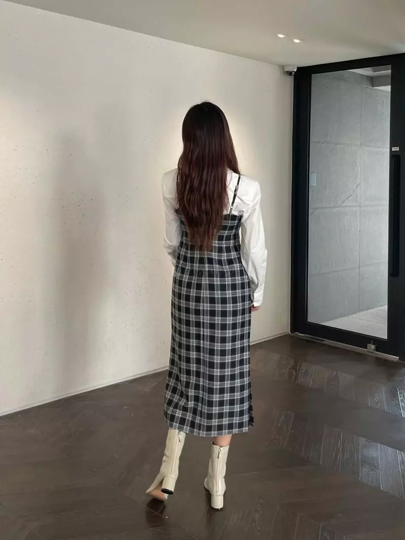 Four Eight - Korean Women Fashion - #womensfashion - Check Long One-piece - 3
