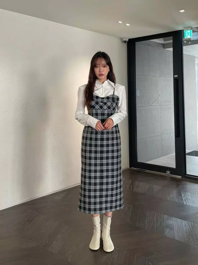 Four Eight - Korean Women Fashion - #womensfashion - Check Long One-piece - 9