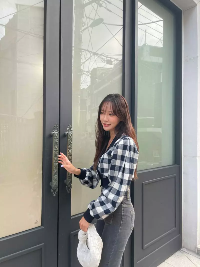 Four Eight - Korean Women Fashion - #womensfashion - Check Cardigan - 8