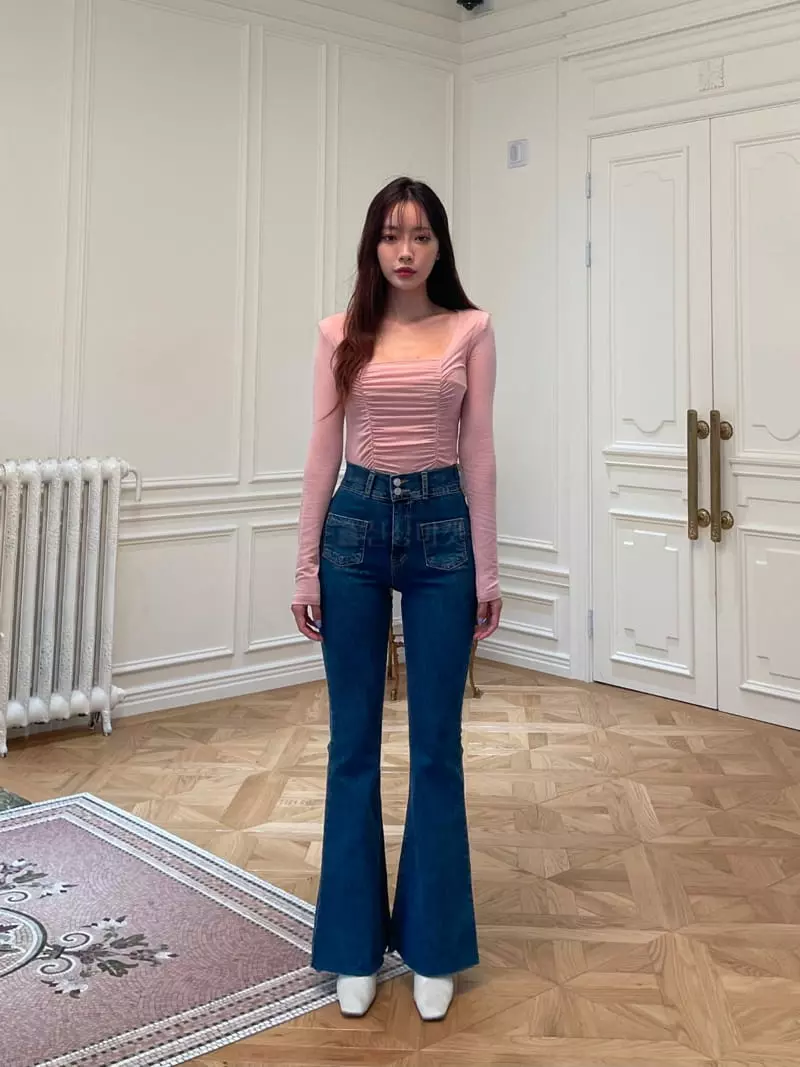 Four Eight - Korean Women Fashion - #womensfashion - Square Shirring Tee - 2