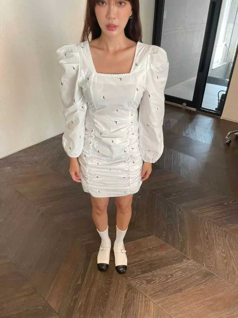 Four Eight - Korean Women Fashion - #womensfashion - Daisy Paint Shirring One-piece - 8
