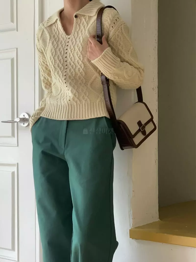 Fre - Korean Women Fashion - #momslook - Cable Button Knit Tee - 2
