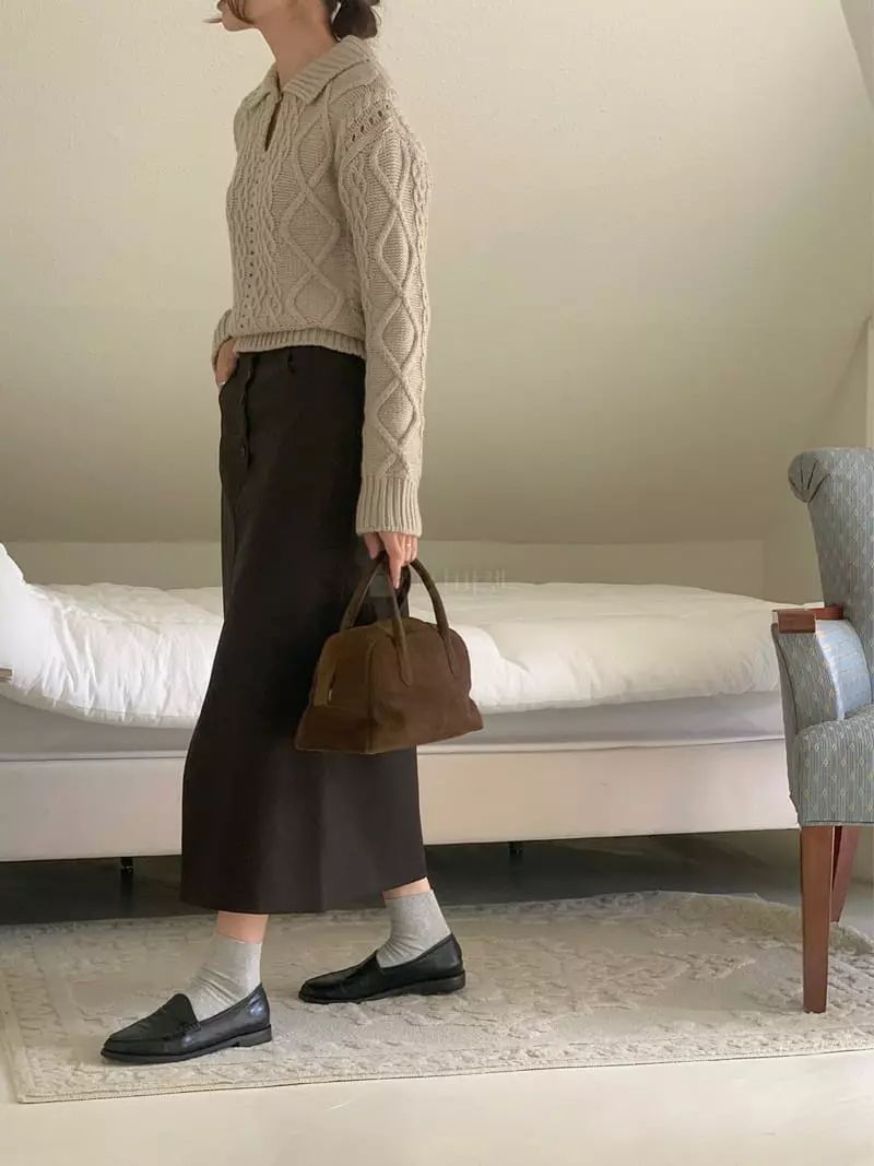 Fre - Korean Women Fashion - #momslook - button Twill Skirt