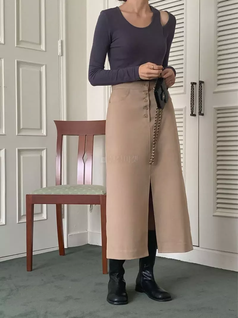 Fre - Korean Women Fashion - #momslook - button Twill Skirt - 3