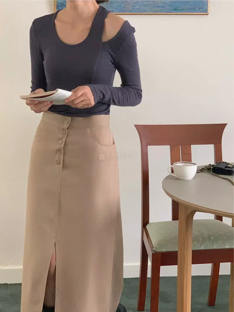 Fre - Korean Women Fashion - #momslook - button Twill Skirt - 5