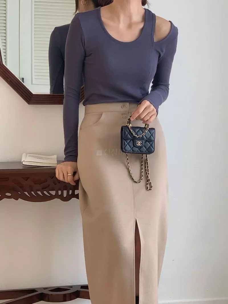 Fre - Korean Women Fashion - #momslook - Slit Shoulder Tee