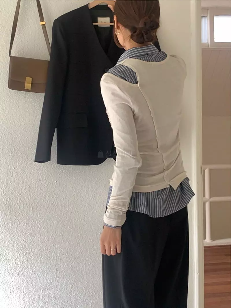 Fre - Korean Women Fashion - #momslook - Slit Shoulder Tee - 3