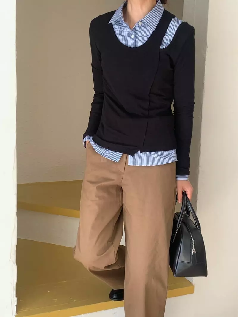 Fre - Korean Women Fashion - #momslook - Slit Shoulder Tee - 5