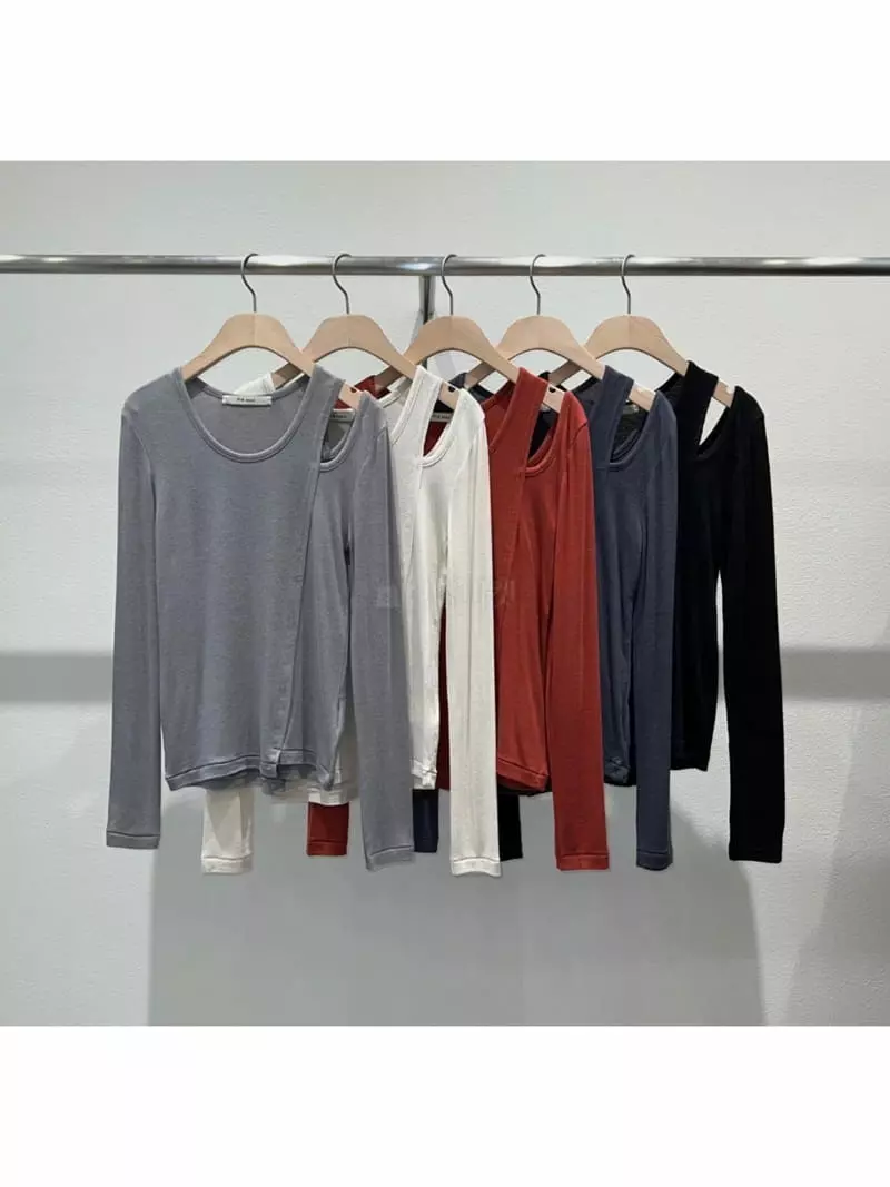 Fre - Korean Women Fashion - #momslook - Slit Shoulder Tee - 6
