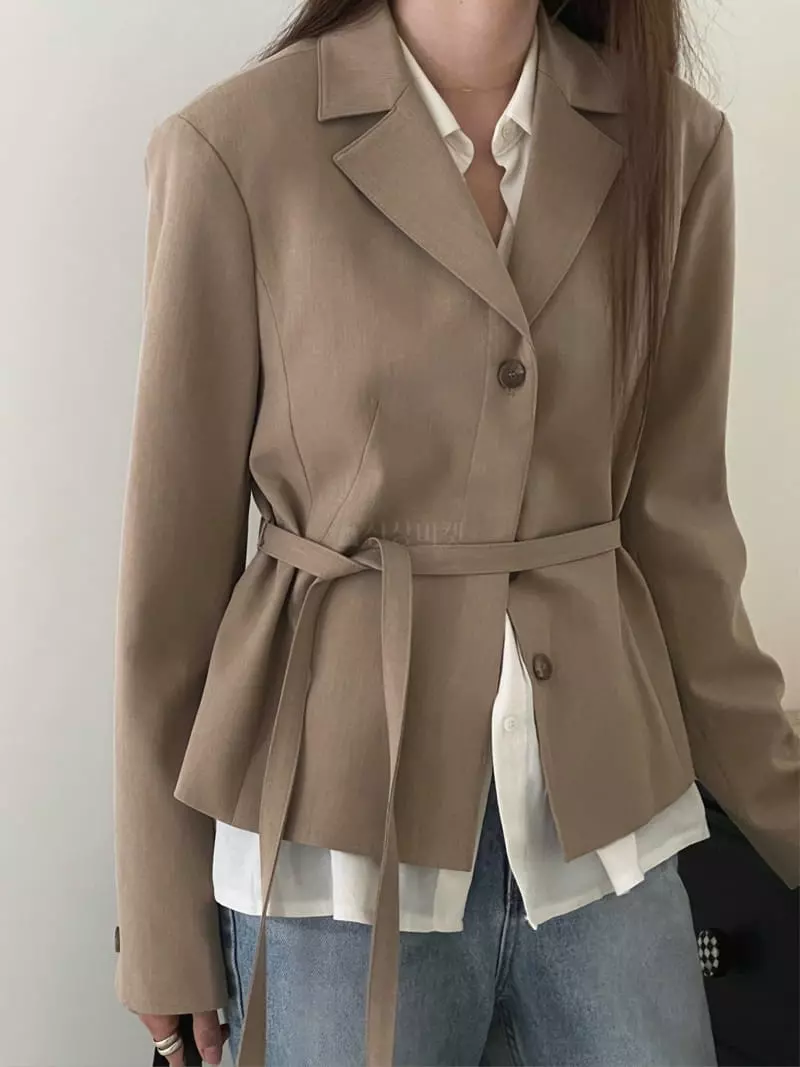 Fre - Korean Women Fashion - #momslook - Tear Belted Jacket