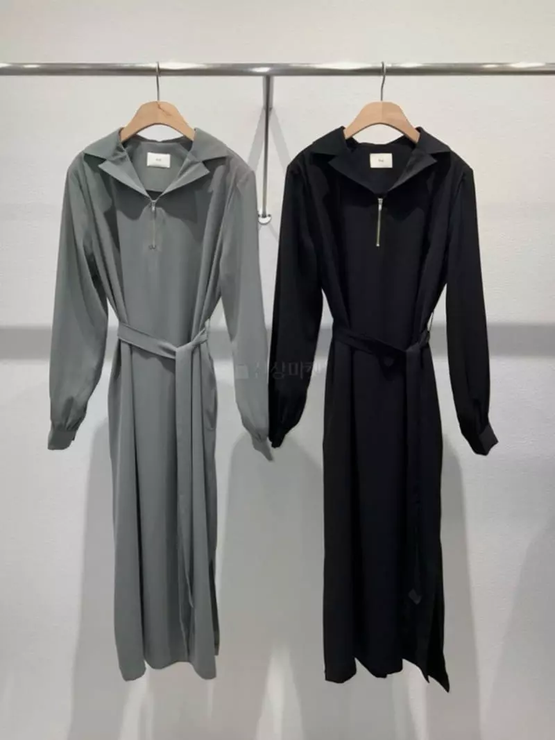 Fre - Korean Women Fashion - #romanticstyle - Collar Zip-up One-piece - 6