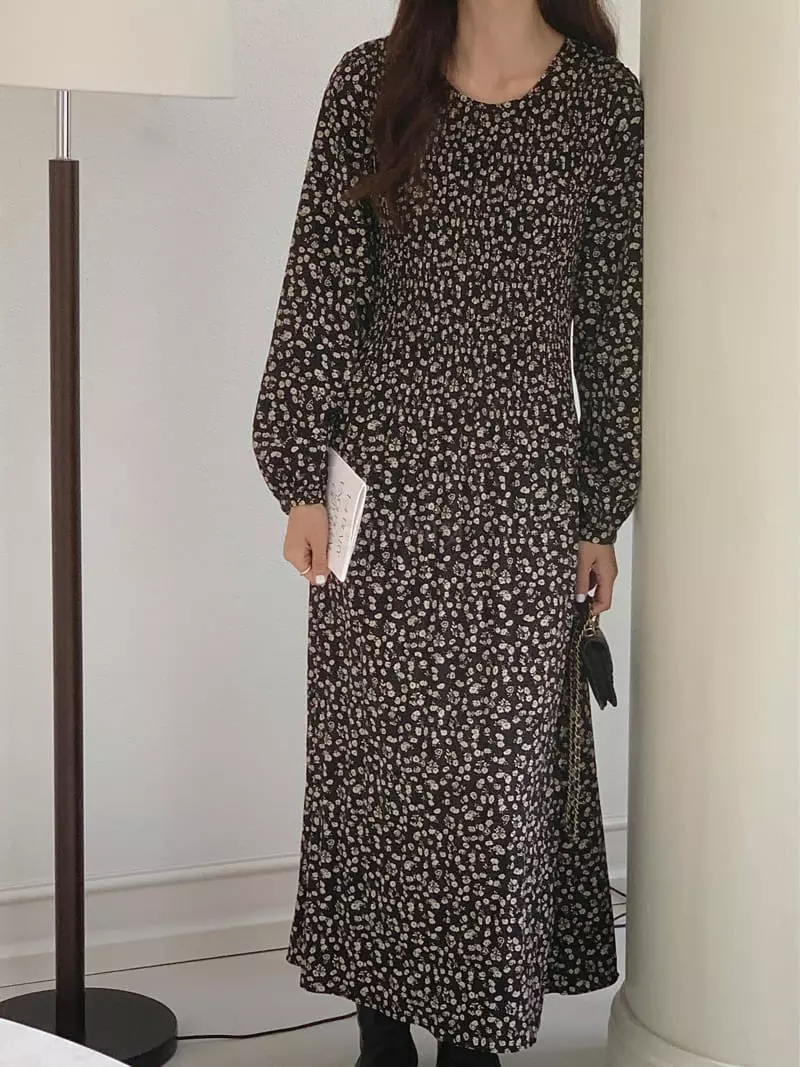 Fre - Korean Women Fashion - #womensfashion - Flower Pleats One-piece