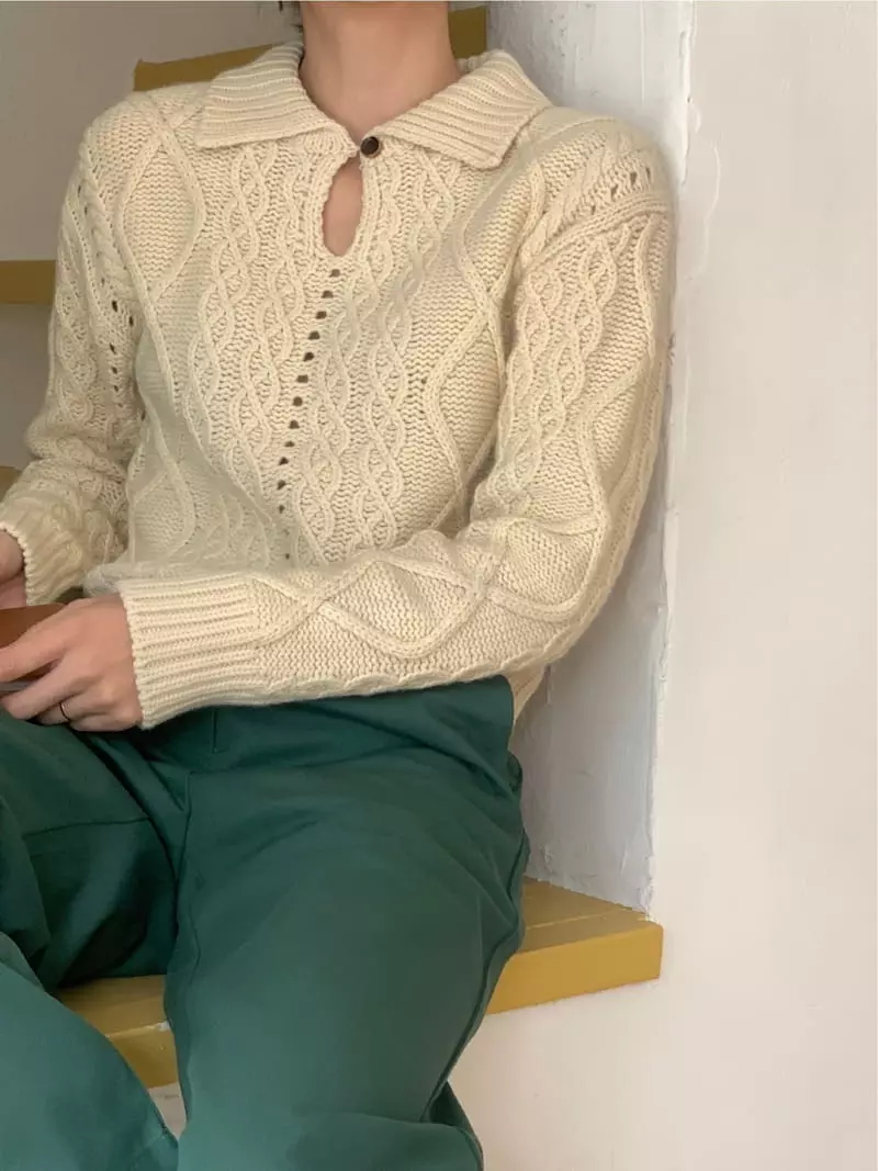 Fre - Korean Women Fashion - #womensfashion - Cable Button Knit Tee