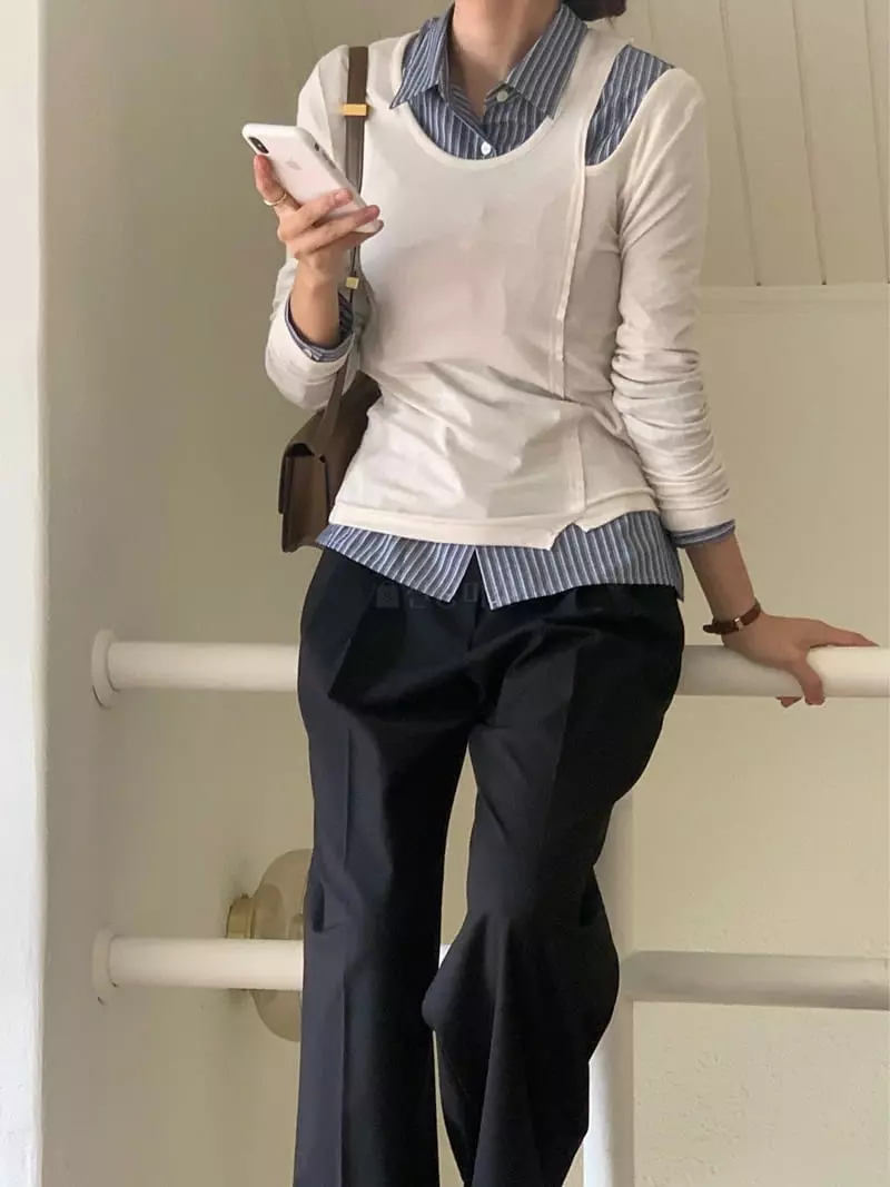 Fre - Korean Women Fashion - #womensfashion - Slit Shoulder Tee - 2