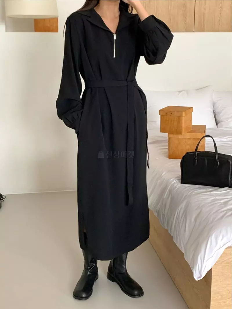 Fre - Korean Women Fashion - #womensfashion - Collar Zip-up One-piece
