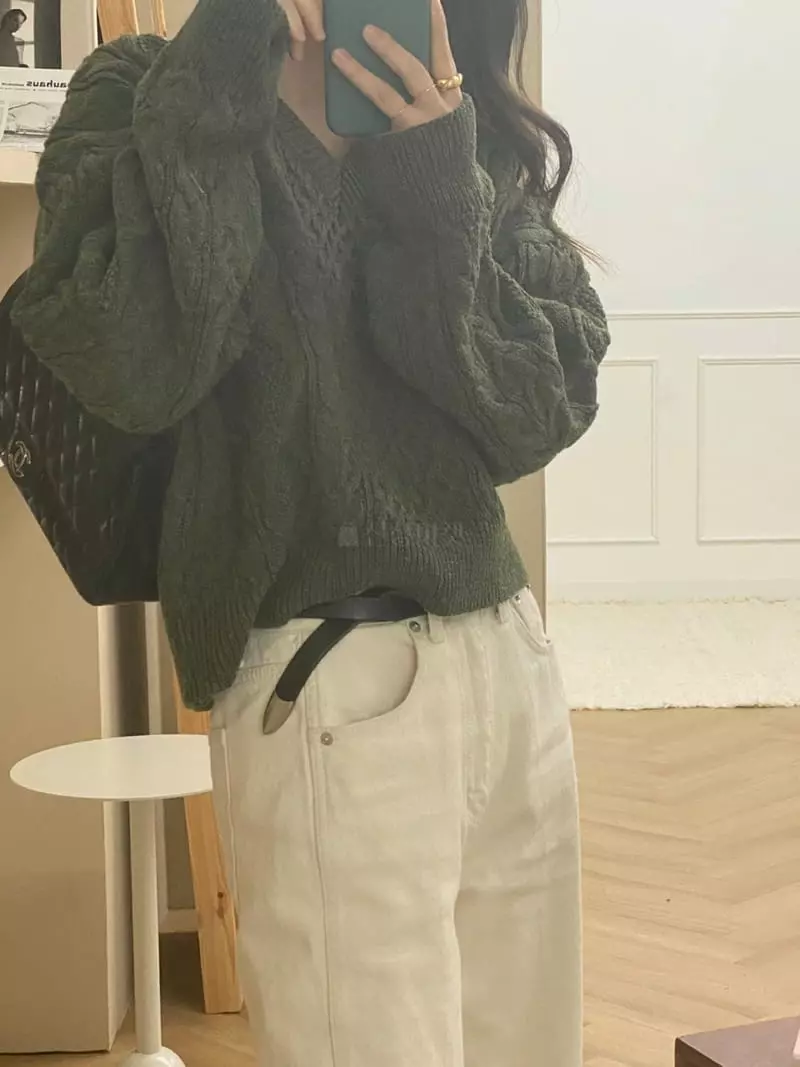 Frill - Korean Women Fashion - #momslook - Twist V Neck Knit Tee - 2