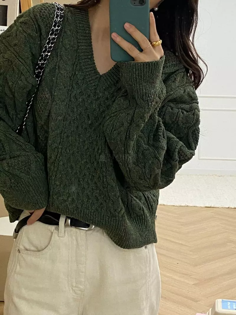Frill - Korean Women Fashion - #womensfashion - Twist V Neck Knit Tee - 4