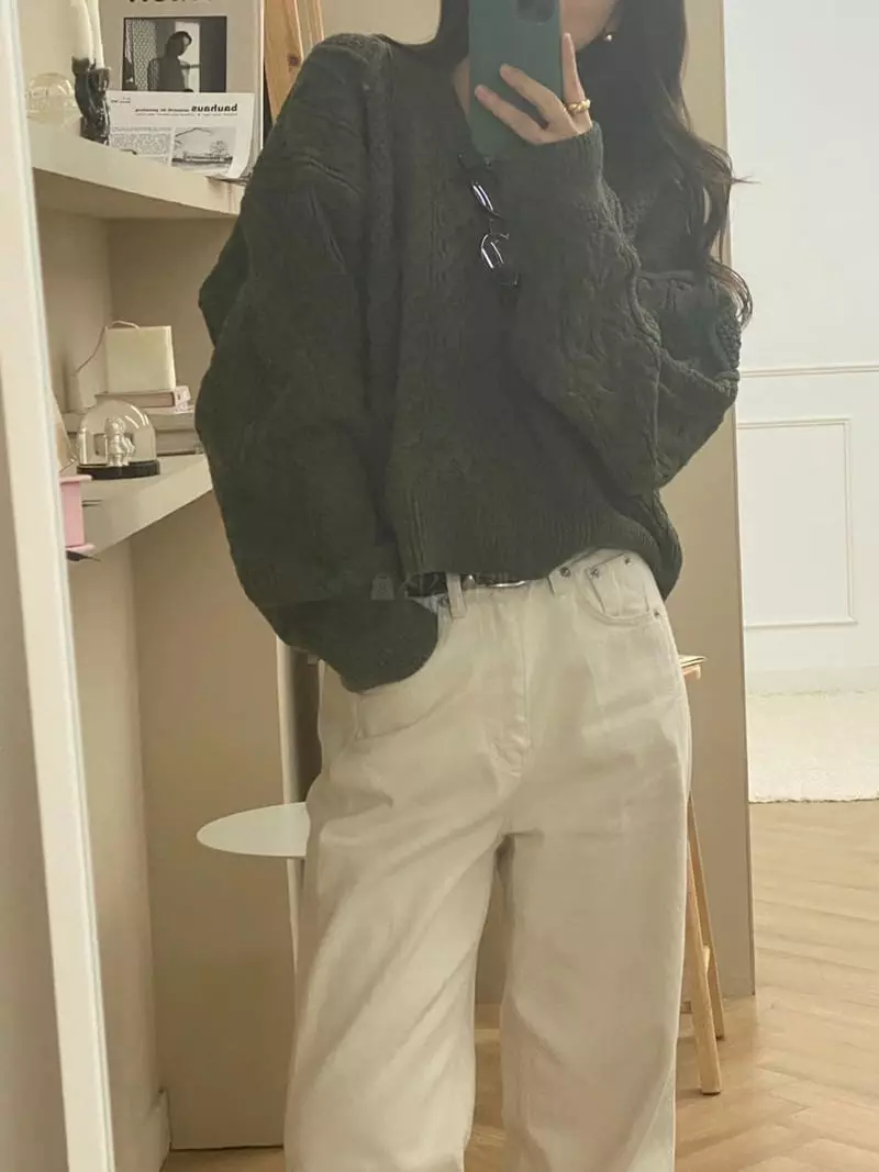 Frill - Korean Women Fashion - #momslook - Twist V Neck Knit Tee - 6