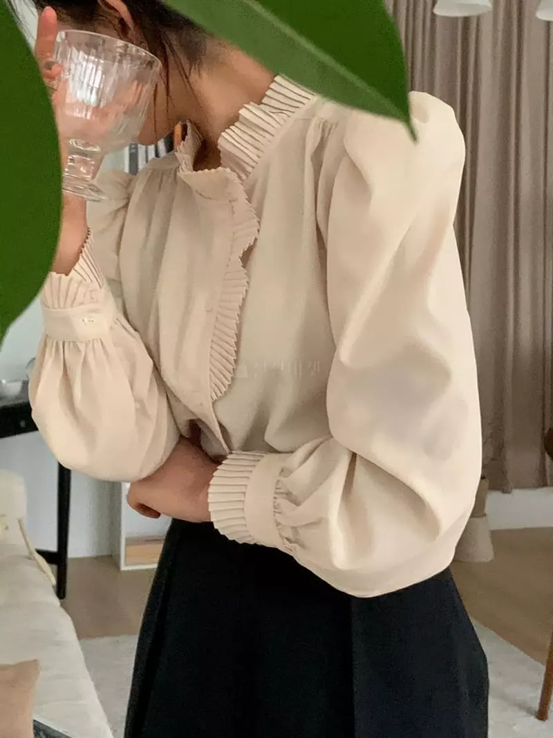 Frill - Korean Women Fashion - #vintageinspired - Wrinkle Blouse - 3