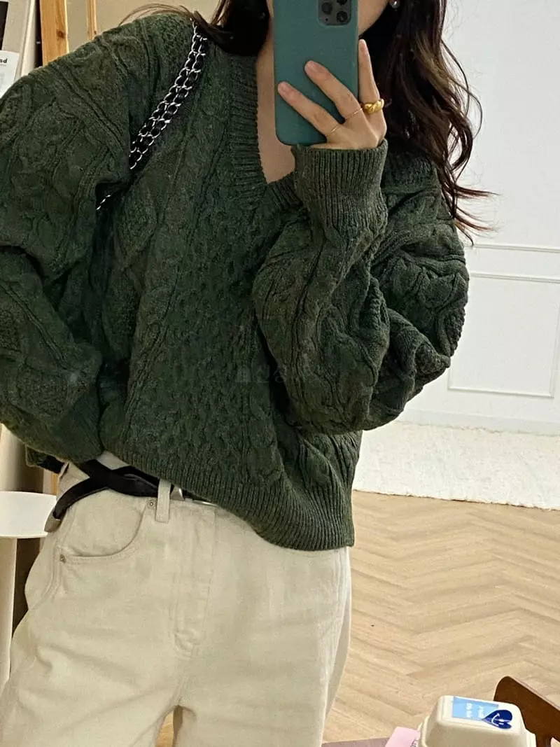 Frill - Korean Women Fashion - #womensfashion - Twist V Neck Knit Tee - 3