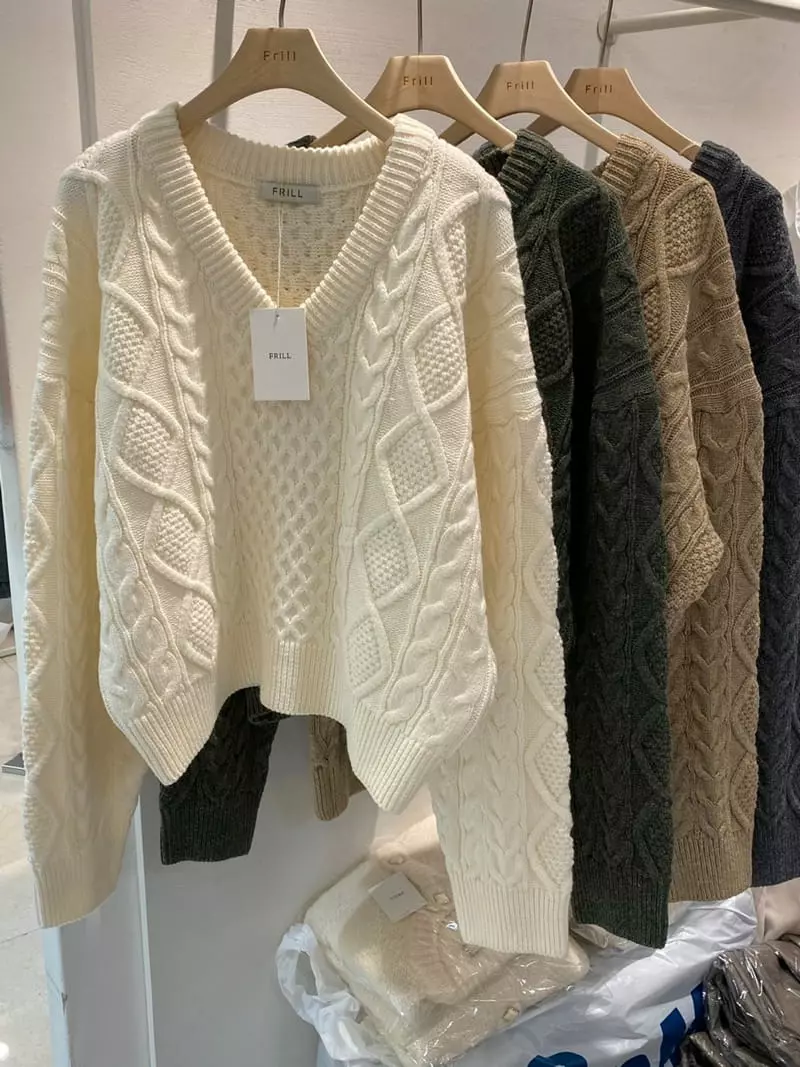Frill - Korean Women Fashion - #womensfashion - Twist V Neck Knit Tee - 7