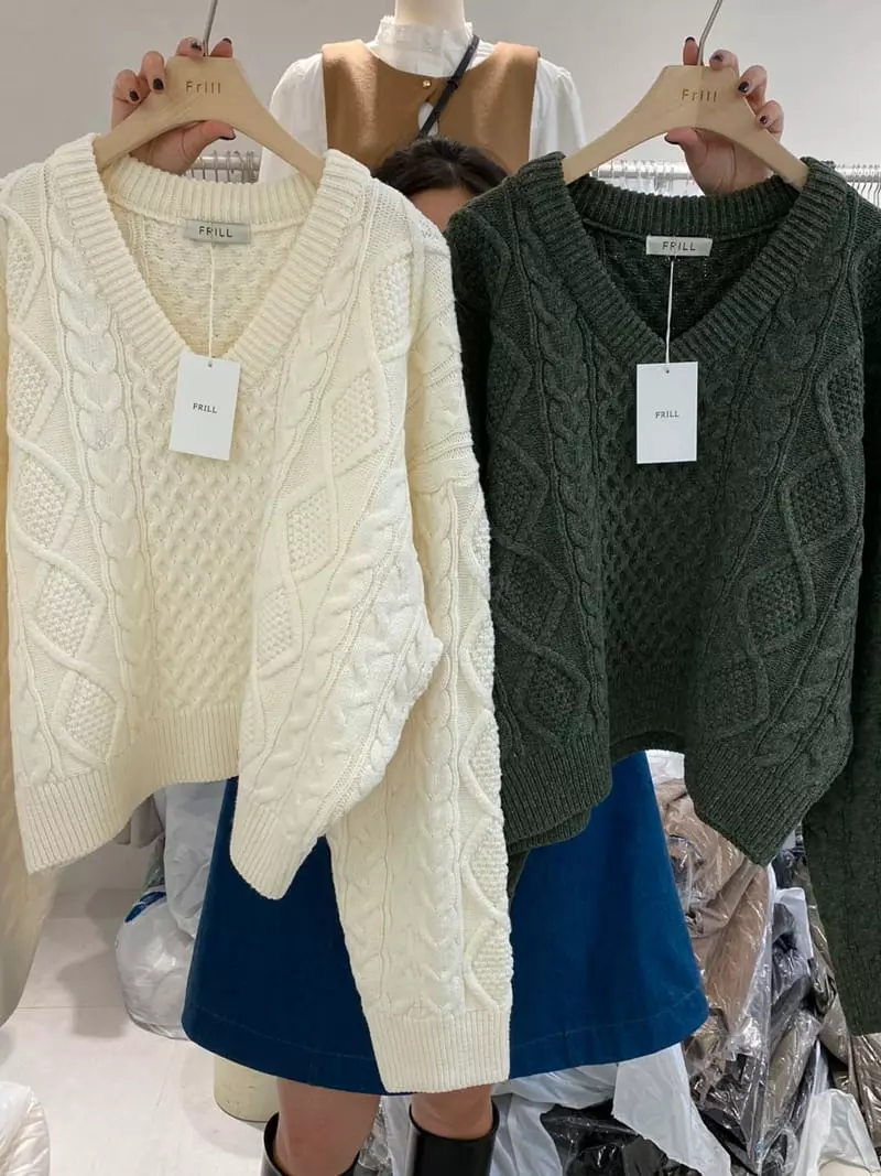Frill - Korean Women Fashion - #womensfashion - Twist V Neck Knit Tee - 9