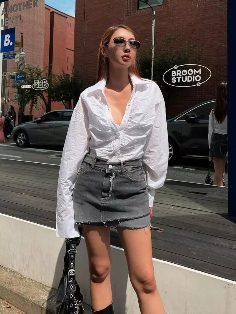 Gateless - Korean Women Fashion - #momslook - Fold Denim Skirt - 9