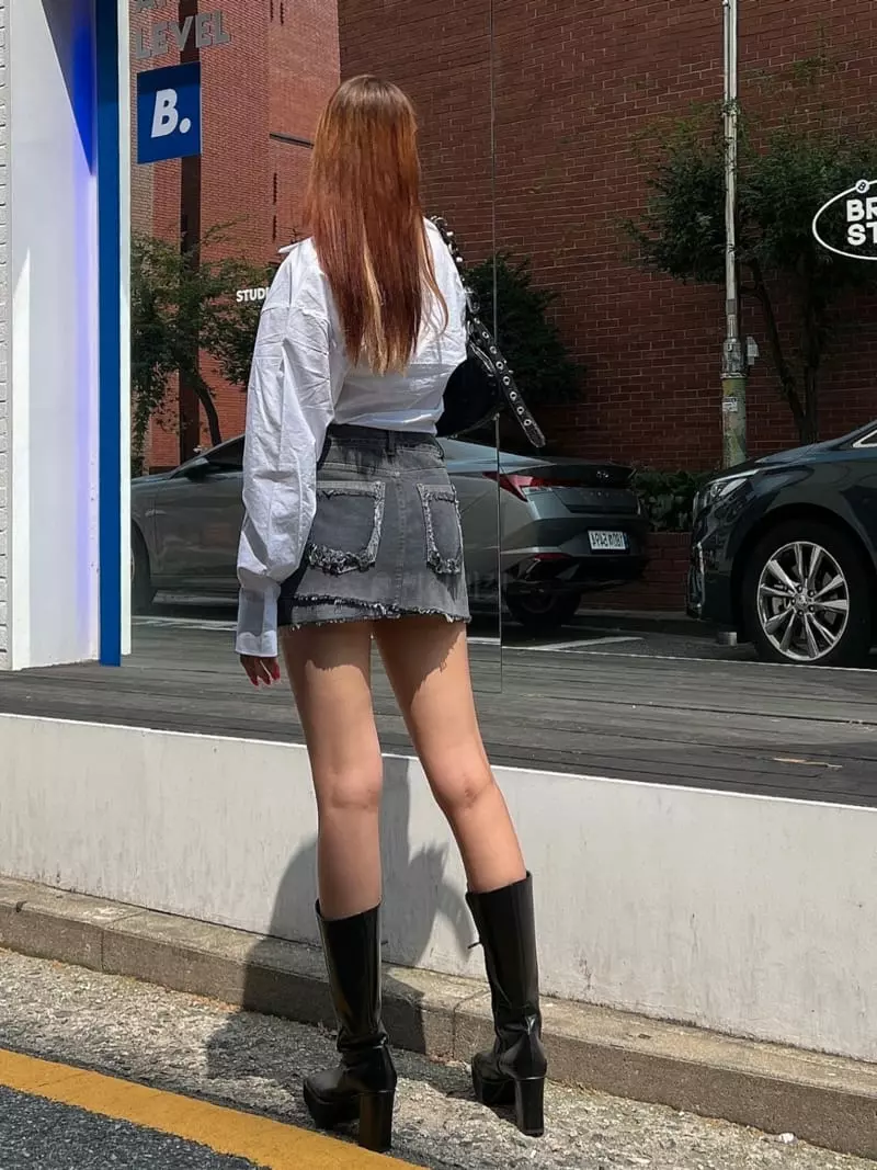 Gateless - Korean Women Fashion - #thatsdarling - Fold Denim Skirt - 5
