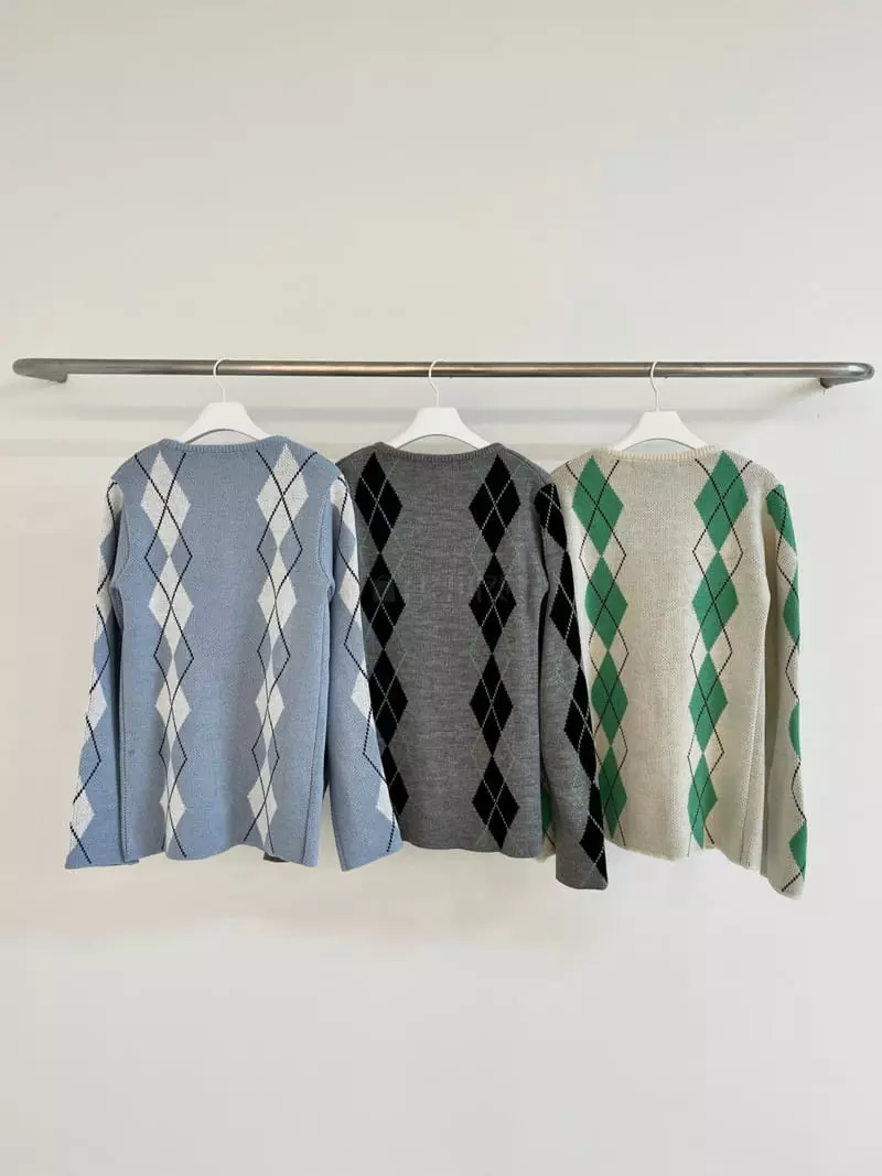 Gateless - Korean Women Fashion - #womensfashion - Argyle Cardigan