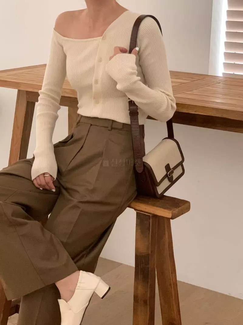 Gracia - Korean Women Fashion - #momslook - Way Unbal Knit Tee - 3
