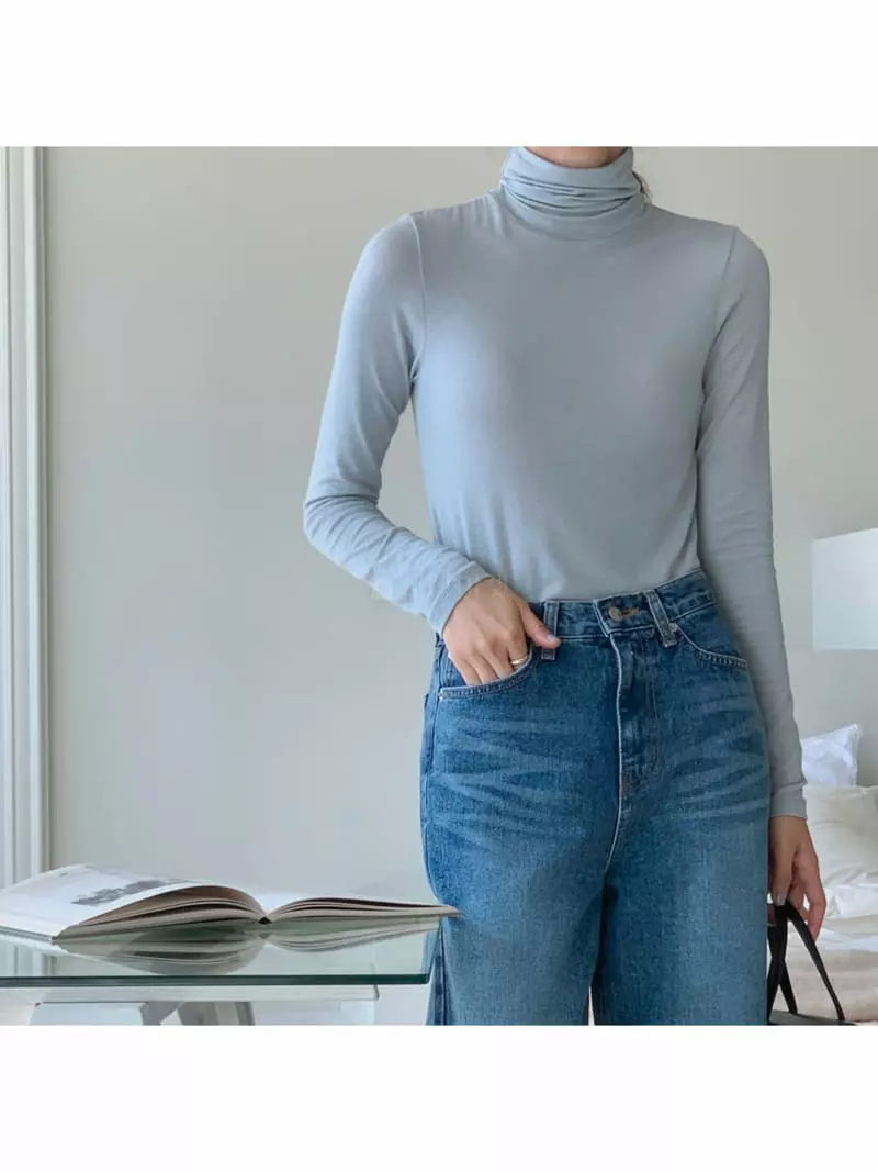 Gracia - Korean Women Fashion - #restrostyle - Skin Turtleneck Tee - 6