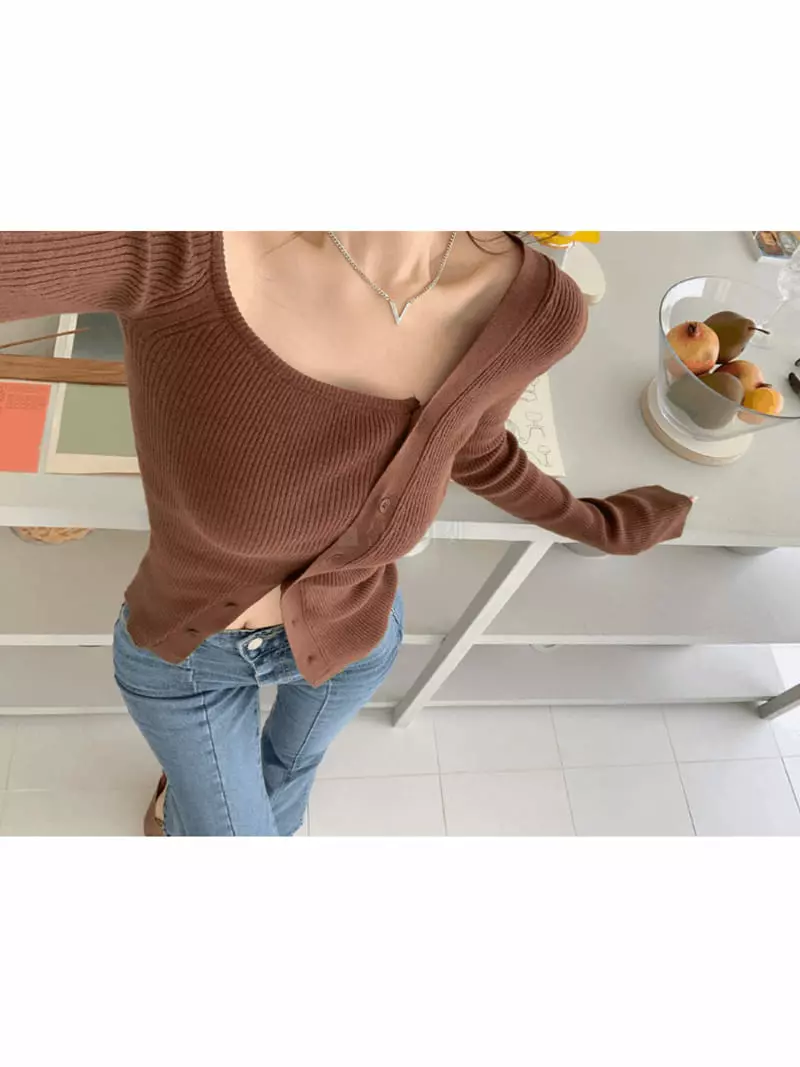 Gracia - Korean Women Fashion - #vintageinspired - Way Unbal Knit Tee - 6