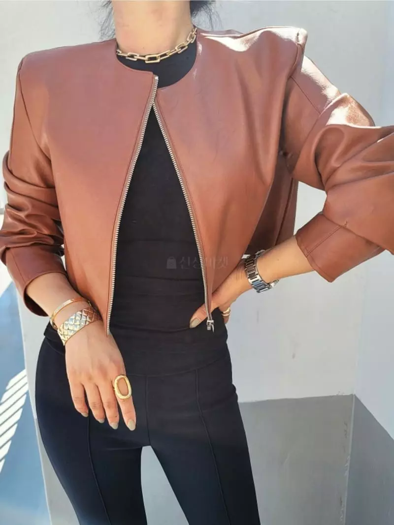 Gratia - Korean Women Fashion - #momslook - Crew Leather Jacket - 3