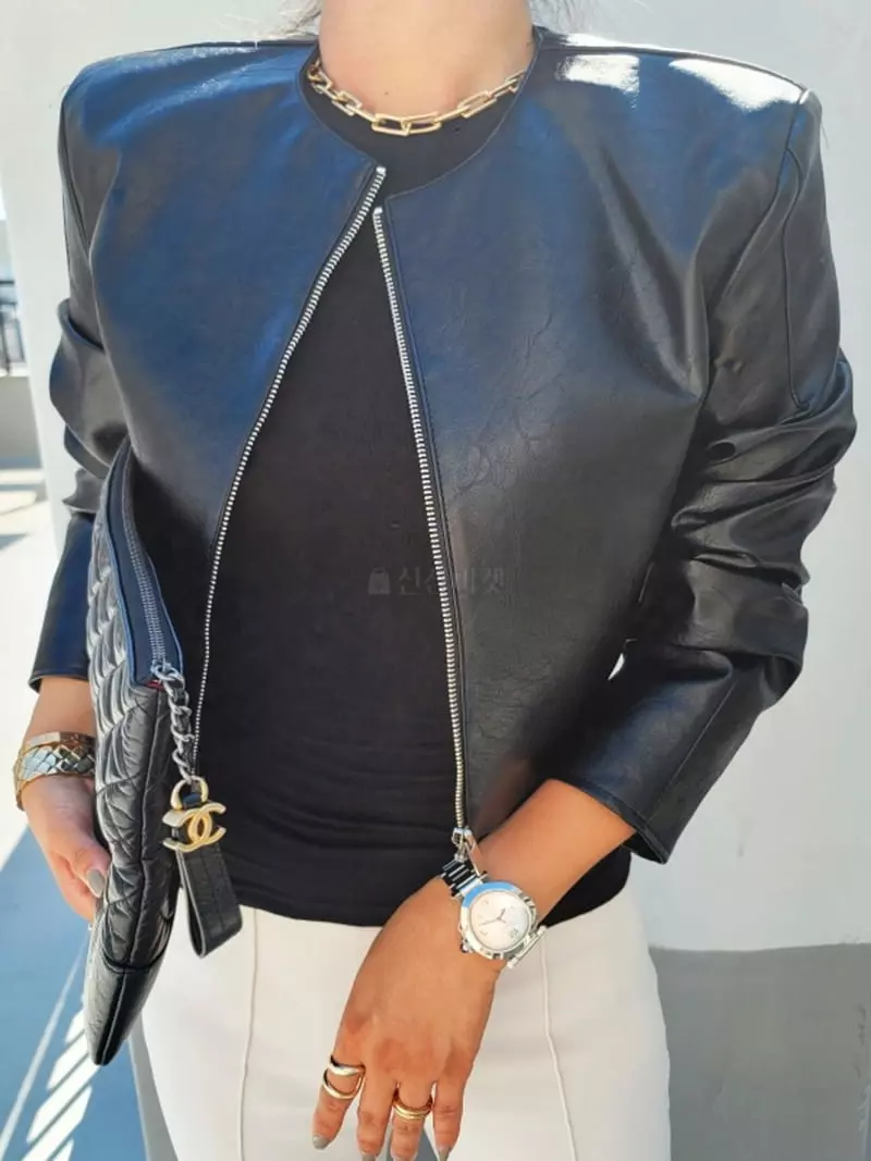 Gratia - Korean Women Fashion - #momslook - Crew Leather Jacket - 9