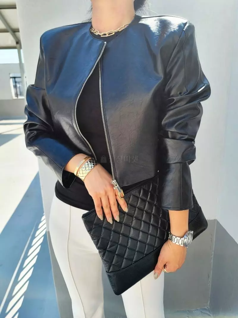 Gratia - Korean Women Fashion - #womensfashion - Crew Leather Jacket - 10