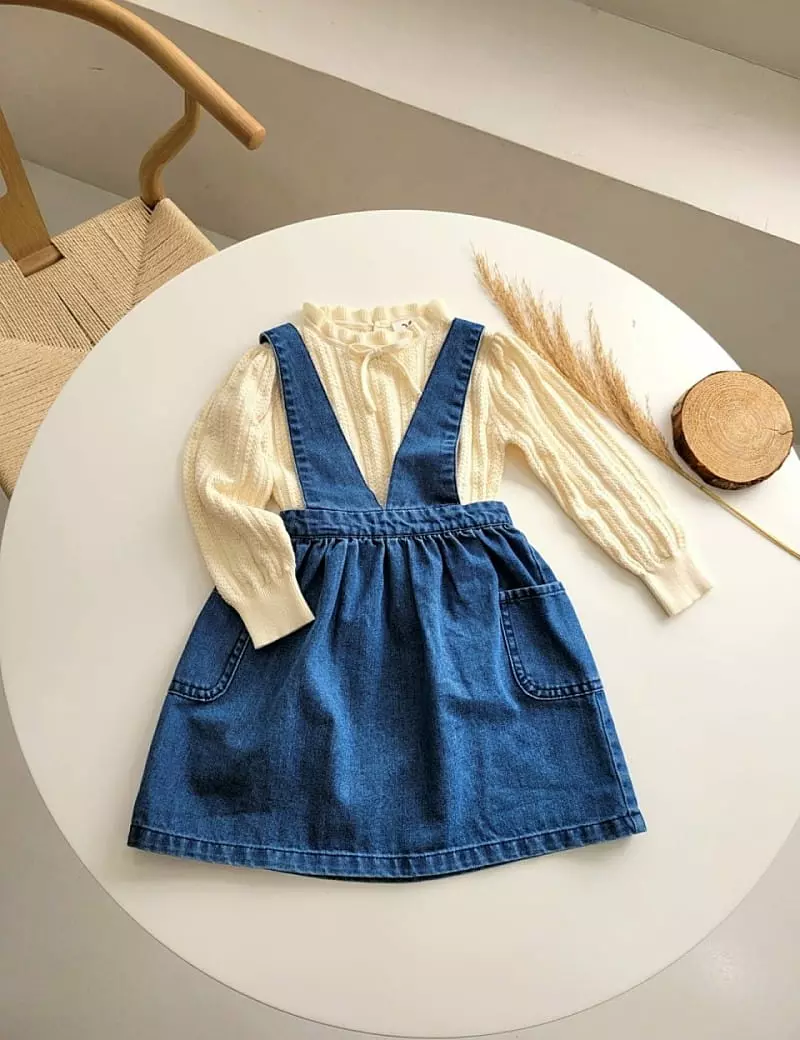 Hanacoco - Korean Children Fashion - #Kfashion4kids - Denim Dungarees Skirt - 3