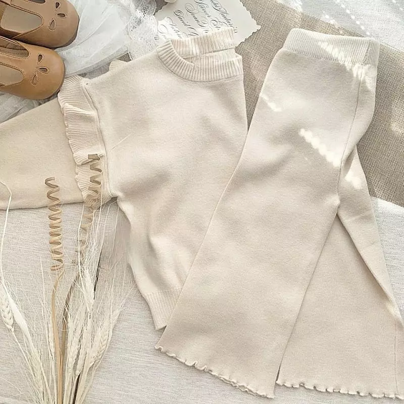 Hanacoco - Korean Children Fashion - #fashionkids - Knit Top Bottom Set - 5