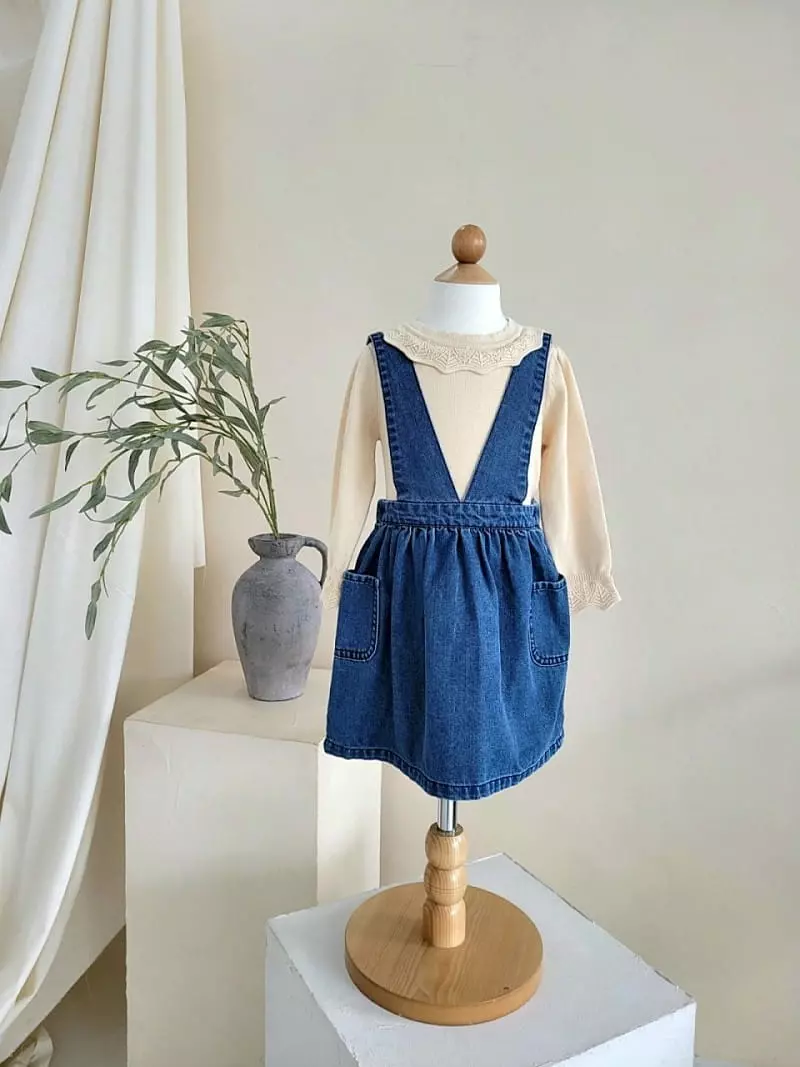 Hanacoco - Korean Children Fashion - #Kfashion4kids - Denim Dungarees Skirt - 4