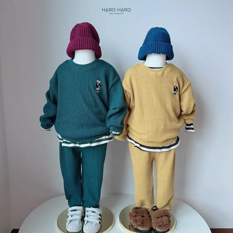 Haro Haro - Korean Children Fashion - #childofig - Rugby Bear Knit Top Bottom Set