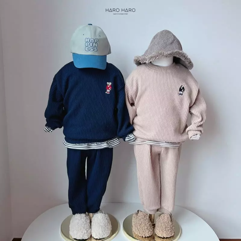 Haro Haro - Korean Children Fashion - #designkidswear - Rugby Bear Knit Top Bottom Set - 3