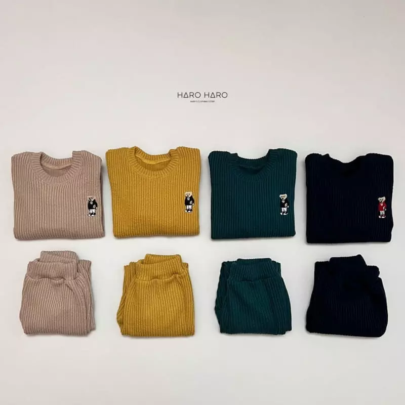 Haro Haro - Korean Children Fashion - #kidsshorts - Rugby Bear Knit Top Bottom Set - 6