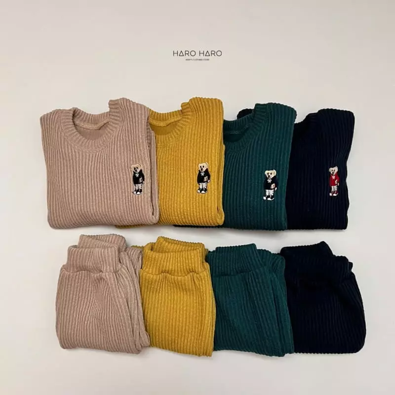 Haro Haro - Korean Children Fashion - #kidsstore - Rugby Bear Knit Top Bottom Set - 7