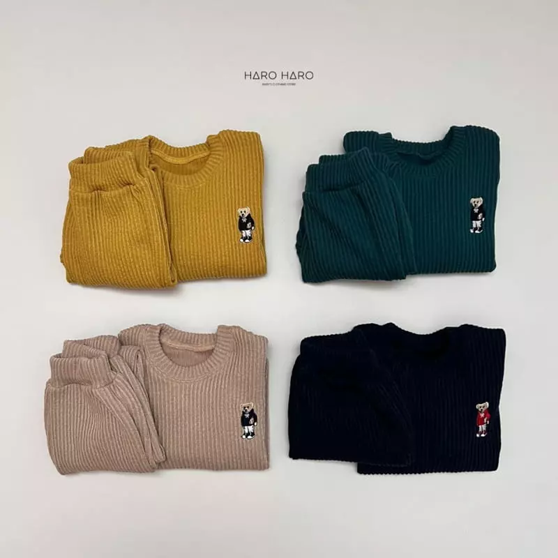 Haro Haro - Korean Children Fashion - #kidzfashiontrend - Rugby Bear Knit Top Bottom Set - 8