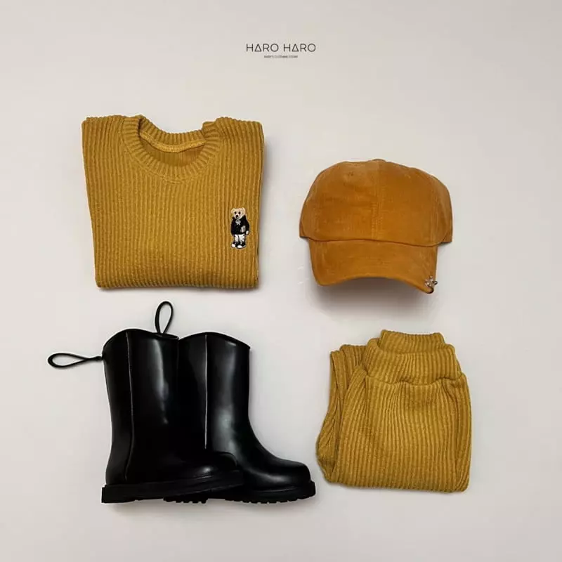 Haro Haro - Korean Children Fashion - #littlefashionista - Rugby Bear Knit Top Bottom Set - 10